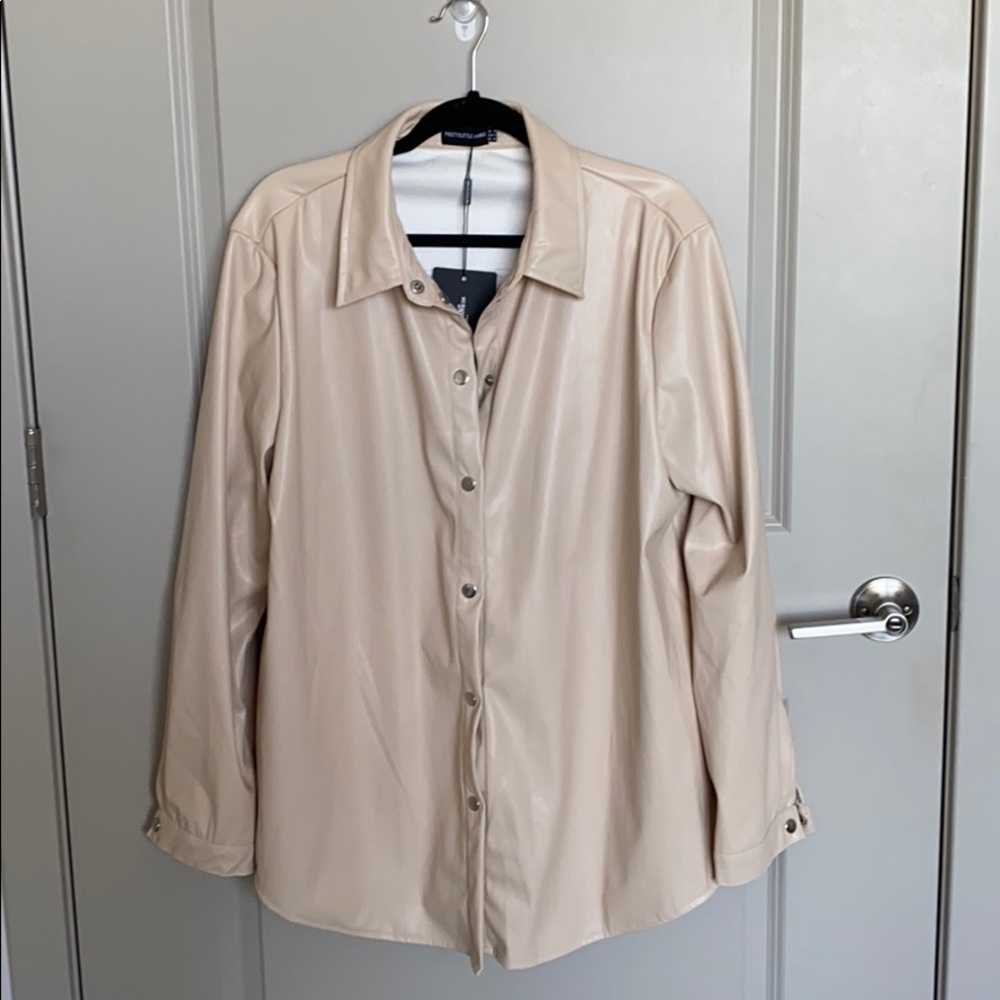 Cream Faux Leather Button Up Shirt